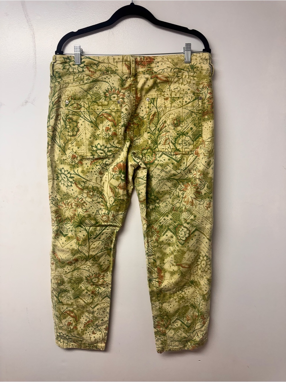 Anthropologie Pilcro The Wanderer Pants 31 Green Floral Patchwork Low Rise Boho - Picture 8 of 16